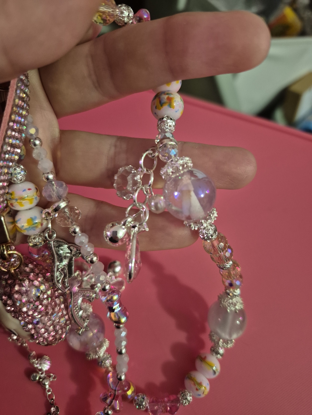 Pink Rhinestone Labubu Phone Chain - Picture 5 of 7